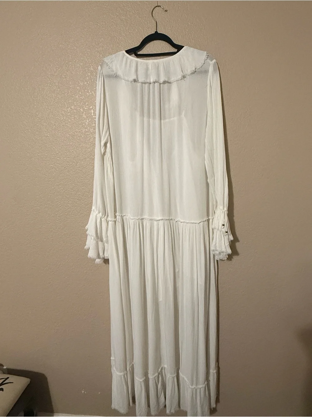 Free People Ivory Ruffle-Trim V-Neck Maxi Dress